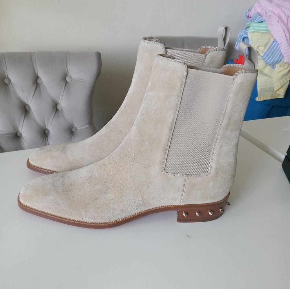 Elegant Beige Christian Louboutin Studded Ankle Boots